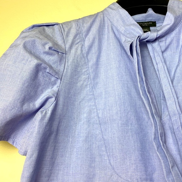 Ann Taylor Periwinkle Blouse with Pleats and Neck-tie - Picture 5 of 8